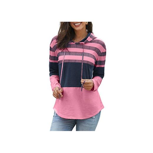 Syrads Sudaderas Mujer Rayas Sudaderas con Capucha de Manga Larga Casual Hoodie de Dibujo de Bloque de Color a Rayas Top