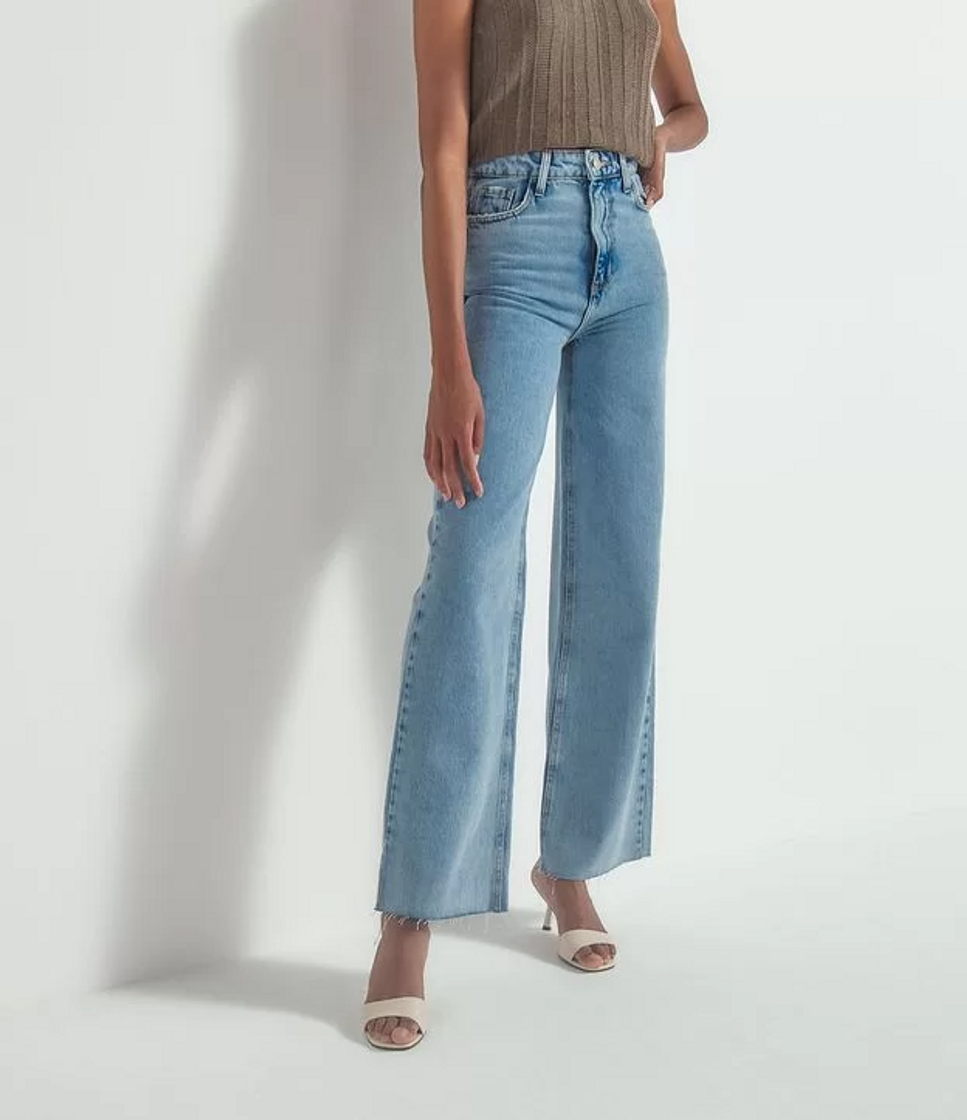 Fashion Calça Wide Leg Jeans Lisa Azul