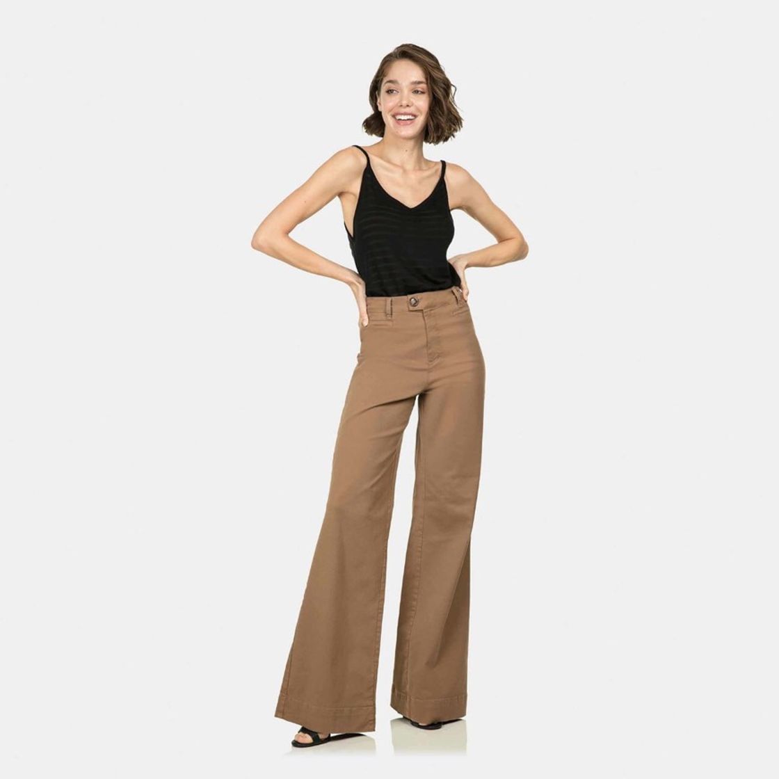 Fashion Calça jeans Wide Leg Duo Core Marrom 