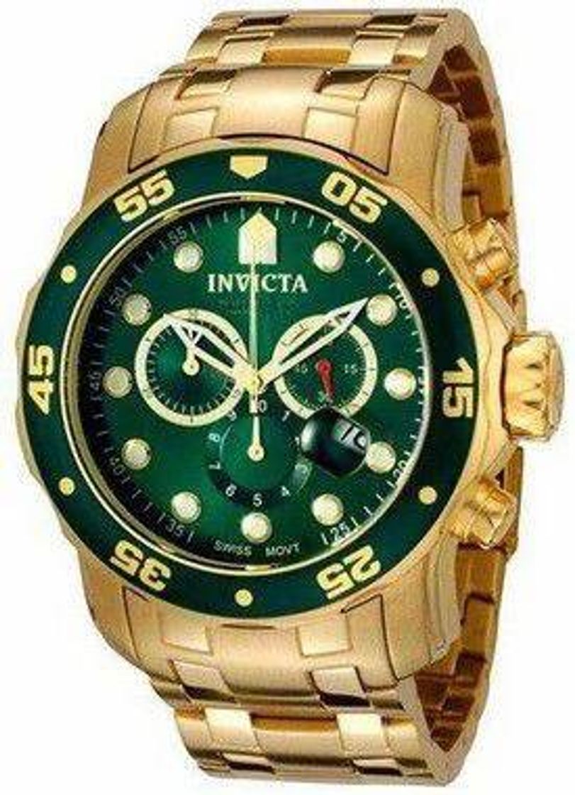 Fashion Relógio Invicta Pro Diver 0075 Verde Banho de Ouro 18k