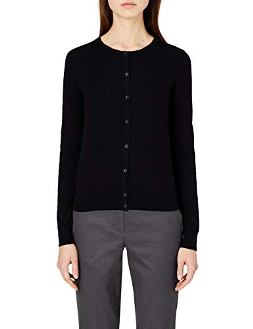 Moda Marca Amazon - MERAKI Chaqueta de Algodón Mujer Cuello Redondo, Negro