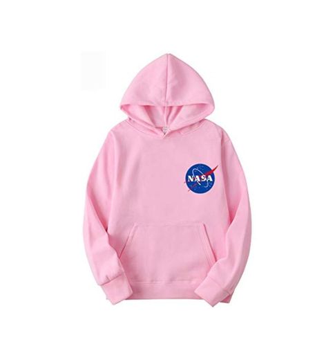 OLIPHEE Sudaderas con Capucha Color Sólido con Logo de NASA para Fanáticos