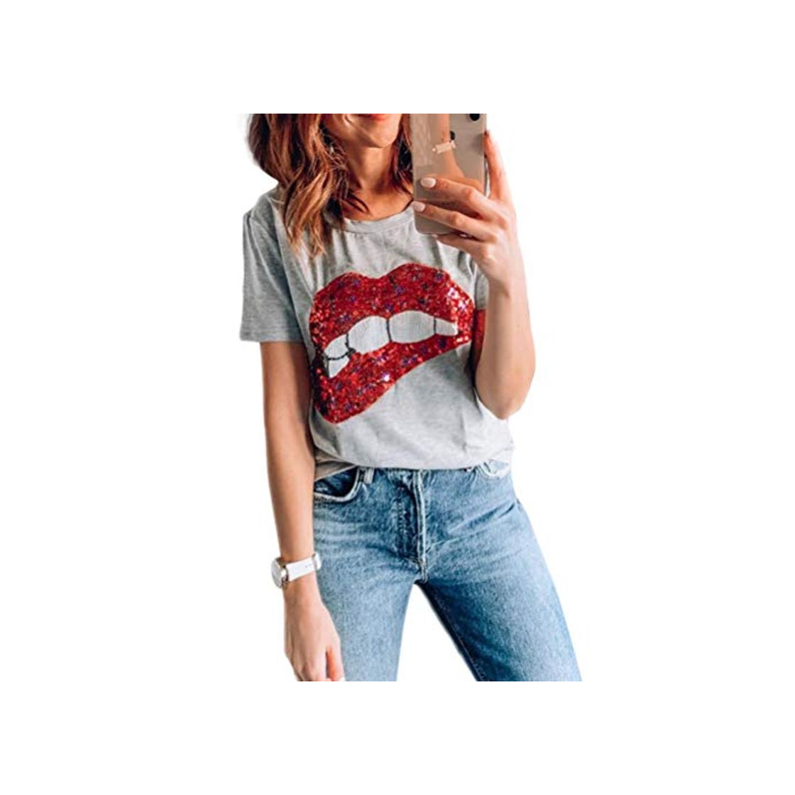 Social Lunoakvo - Camiseta de manga corta con lentejuelas