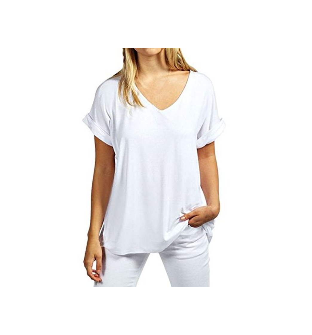 Social ZANZEA Camisetas Mujer Manga Corta Holgada Top Tallas Grandes Cuello V Casual