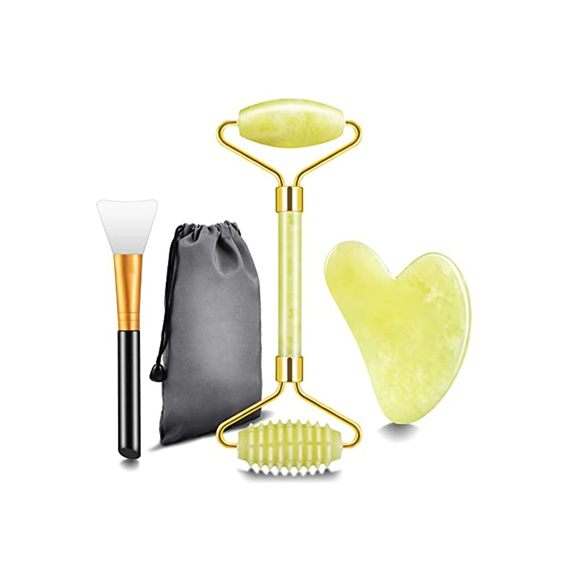 Rodillo de Jade Masajeador Facial, Gua Sha y Cepillo Mascarilla Facial, rodillo