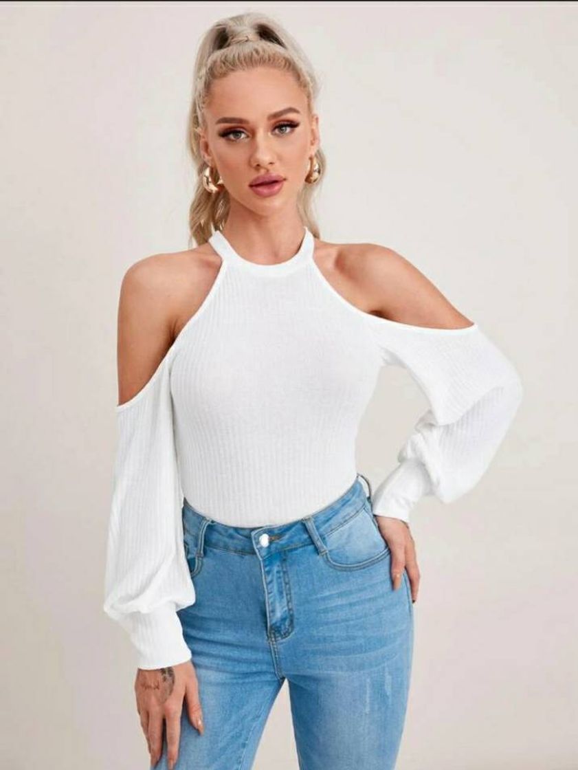 Fashion Cold Shoulder Rib-knit Tee | SHEIN USA 