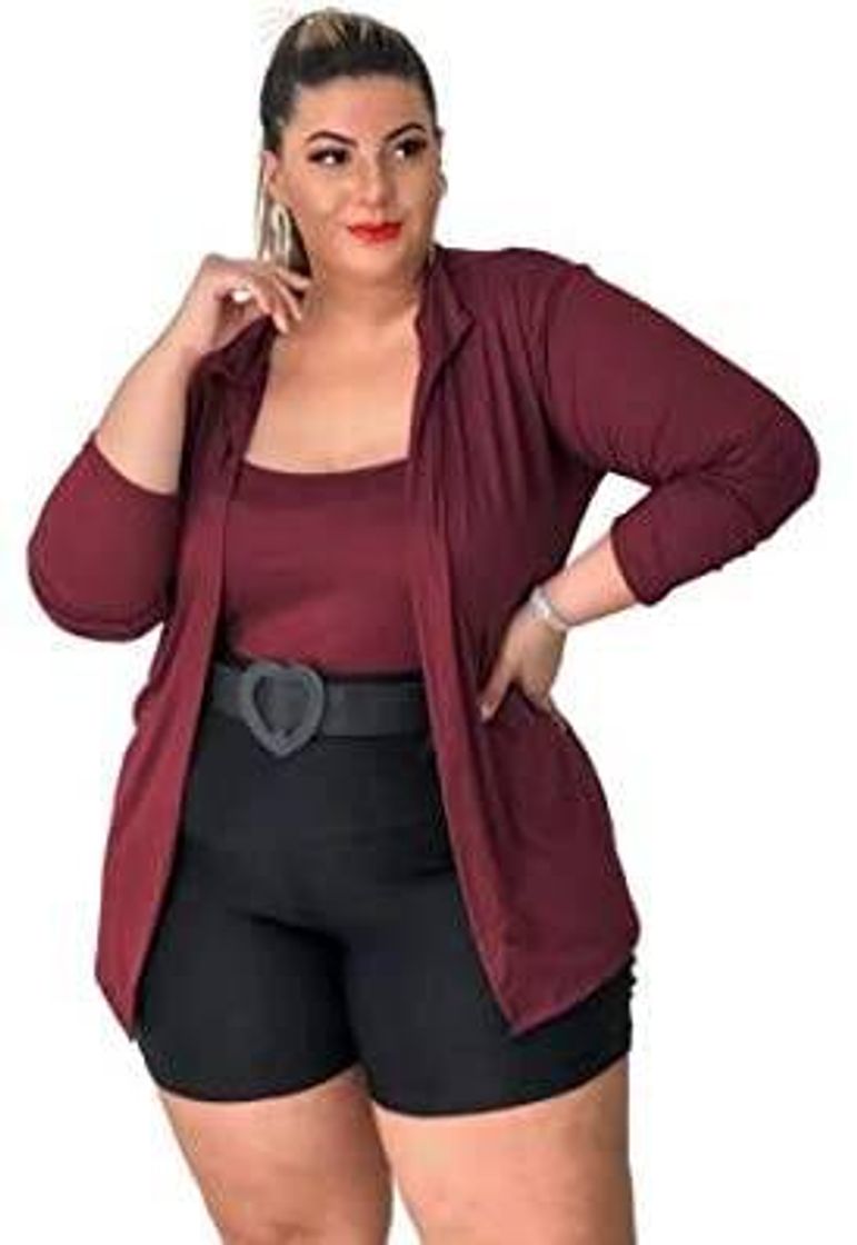 Fashion Conjunto Plus Size Cropped Short Kimono 3 Pç Roupas Feminina