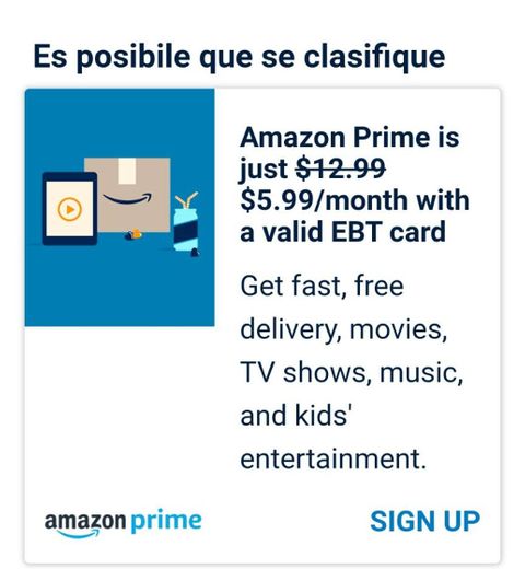 Discounted Amazon Prime for EBT and Medicaid cardholders