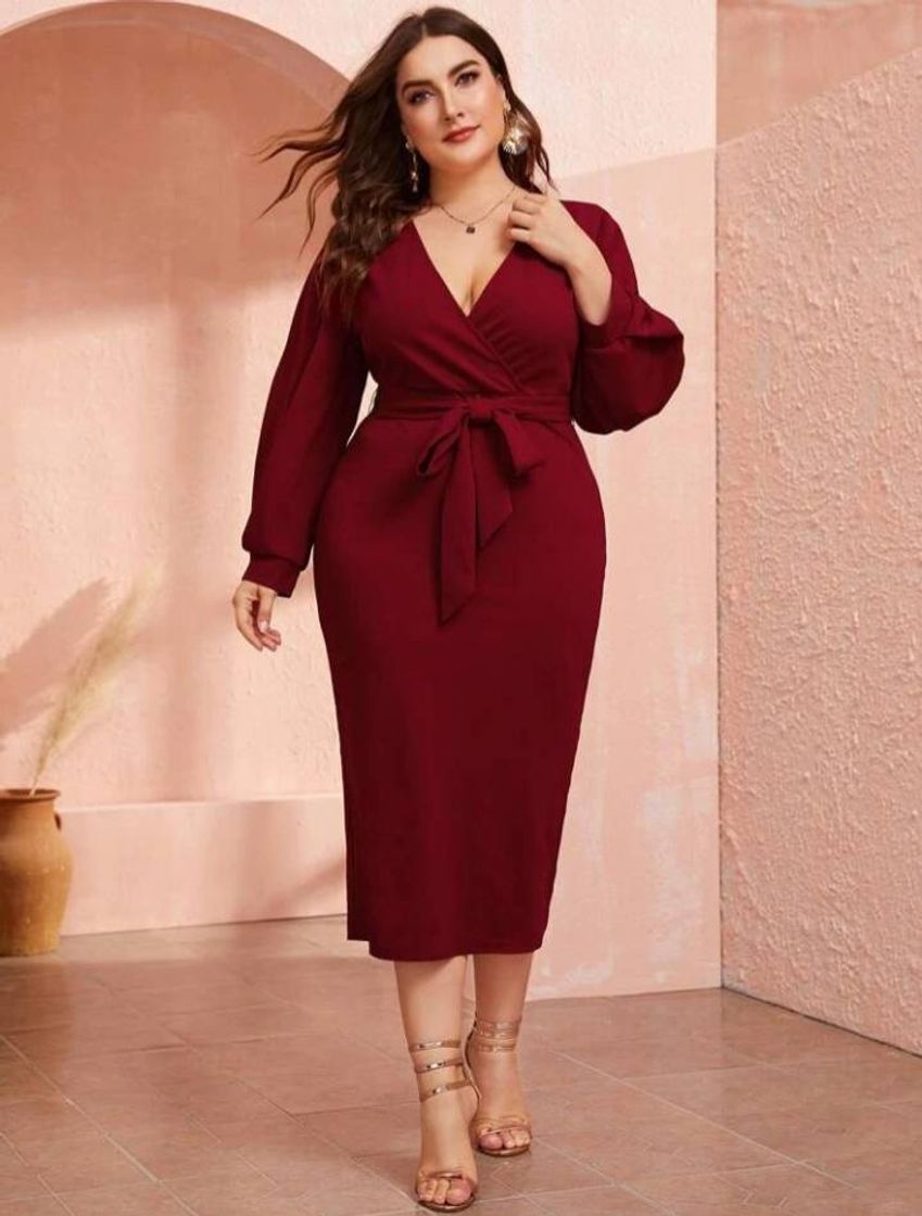 Productos Vestido midi vinho chic Plus Size SHEIN 