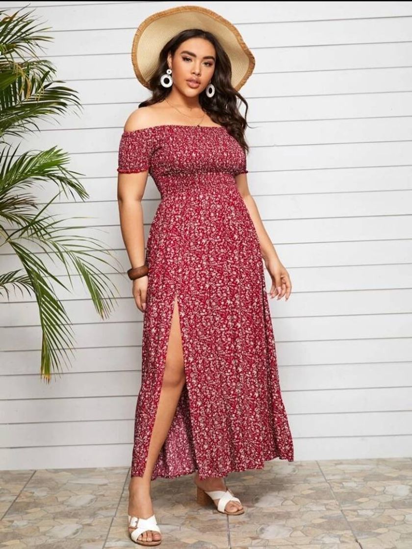 Productos Vestido bordô com abertura lateral Plus Size SHEIN 