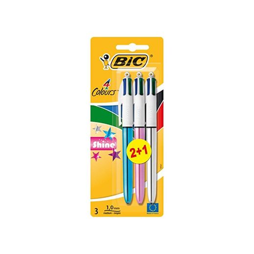 BIC 4-Color Shine - Pack de 2+1 bolígrafos con 4 colores de