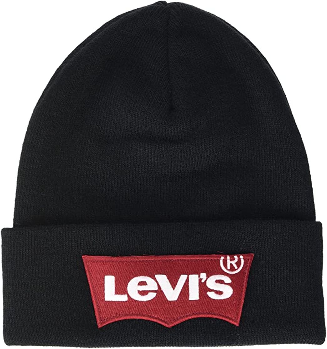 Fashion Levi's Red Batwing Embroidered Slouchy Beanie Gorro de Punto, Negro