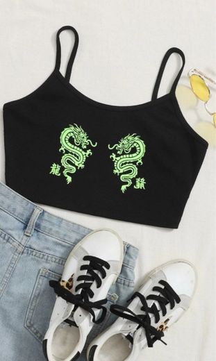SHEIN Dragon Graphic Cropped Cami Top | SHEIN EUR