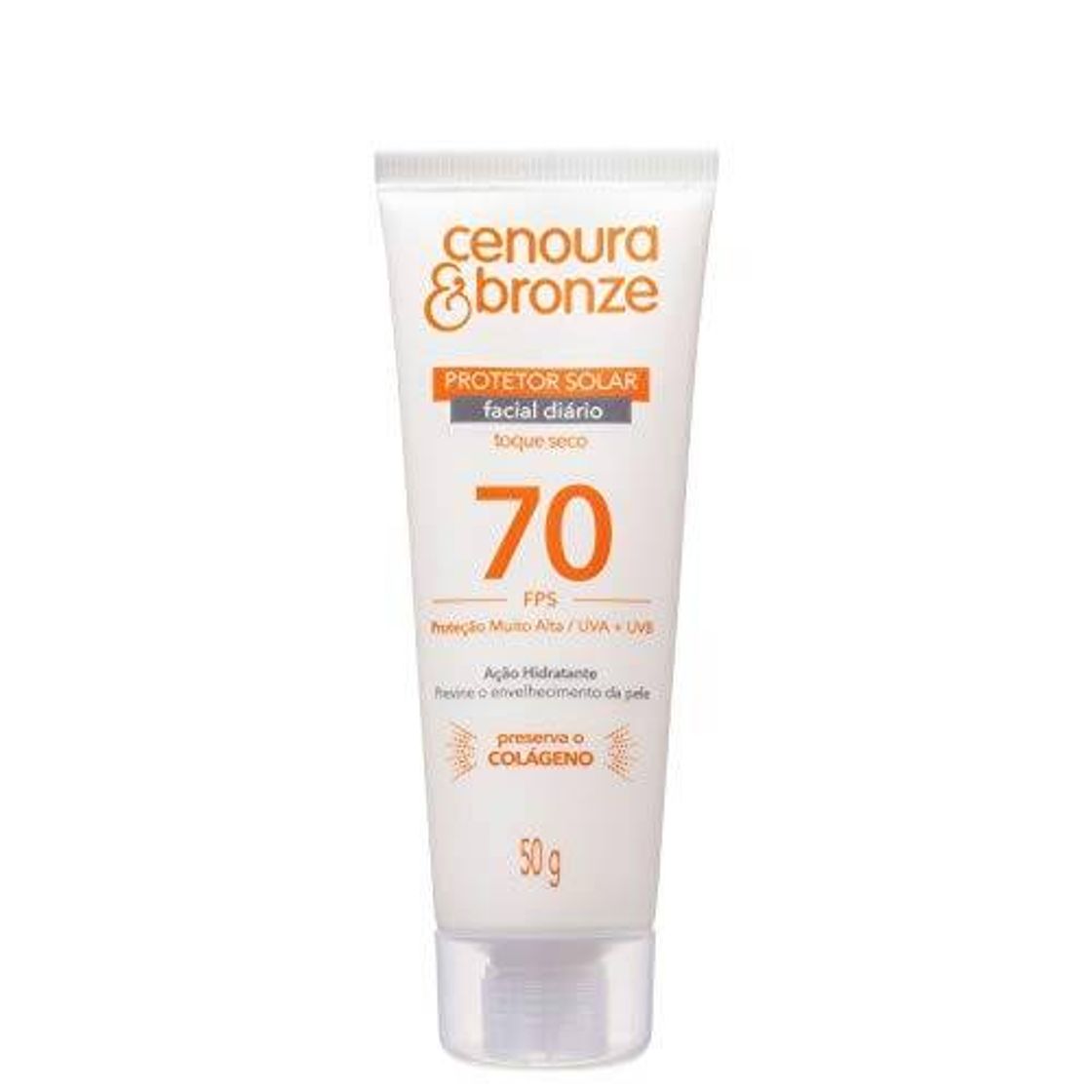 Moda Protetor Solar Facial Cenoura e Bronze FPS70 50g, Cenoura e 