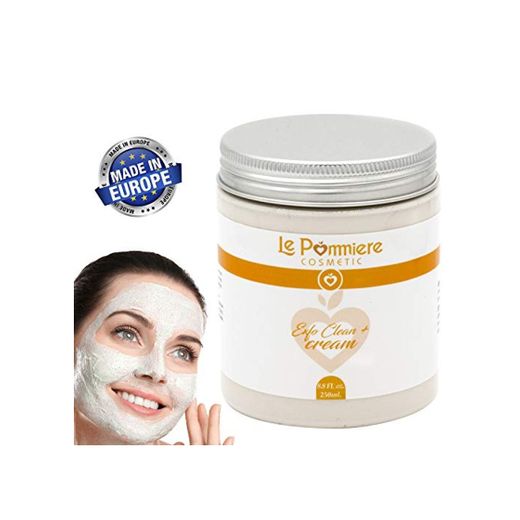 Mascarilla exfoliante facial 250ml con ácido hialurónico. Arcilla blanca natural purificante para