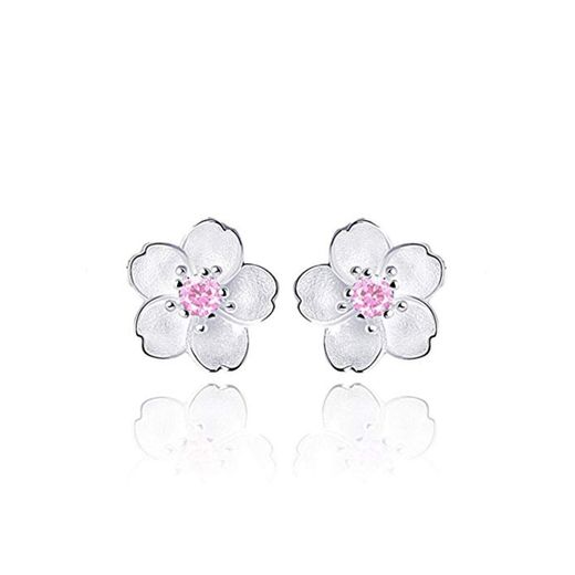 HUGJOU Simple Moda 925 Plata Esterlina Cereza Flor Zircon Stud Pendientes Para Mujer Regalo De La Muchacha Brincos