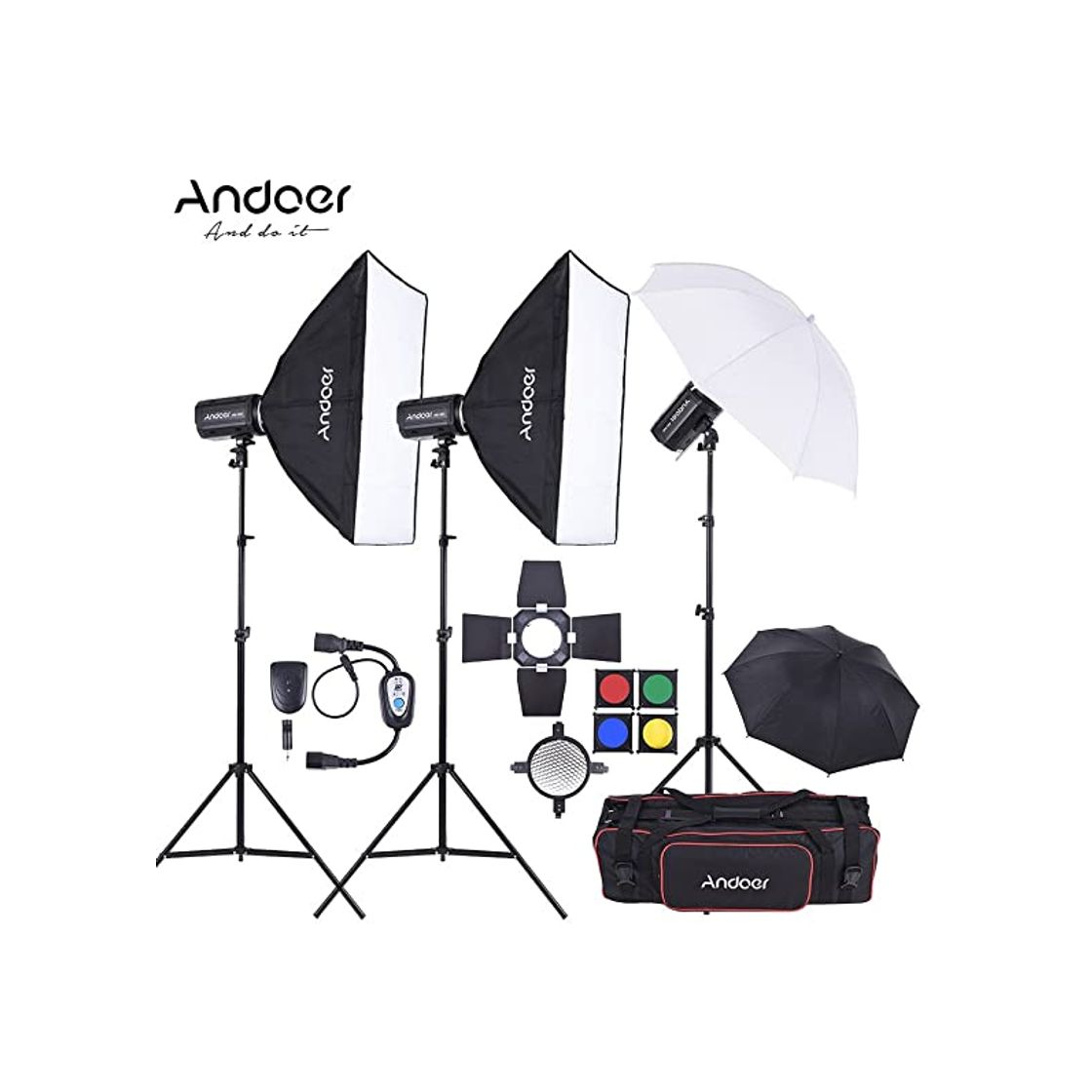 ESDDI - Kit de iluminación Profesional con Softbox y Paraguas - 4x85W