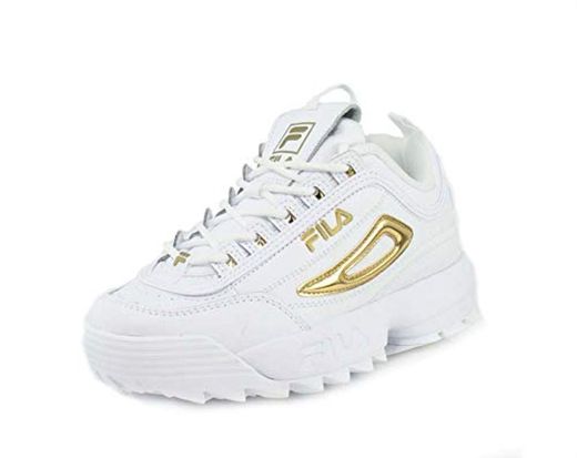 Fila Women's Disruptor-II-Metallic-Accent White/Metallic Gold Sneakers Shoes