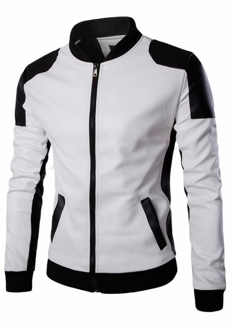 Moda StMandy Chaqueta de cuero Negro pesado Hombre