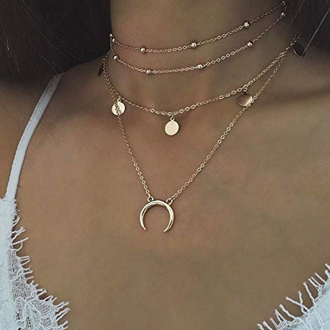 Social Jovono Collar Bohemio Multi Capa con Colgante de Media Luna para Mujeres