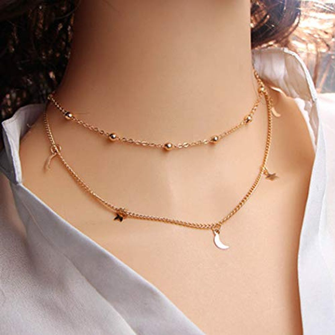 Social Jovono Boho - Gargantilla con colgante de luna creciente de varias capas