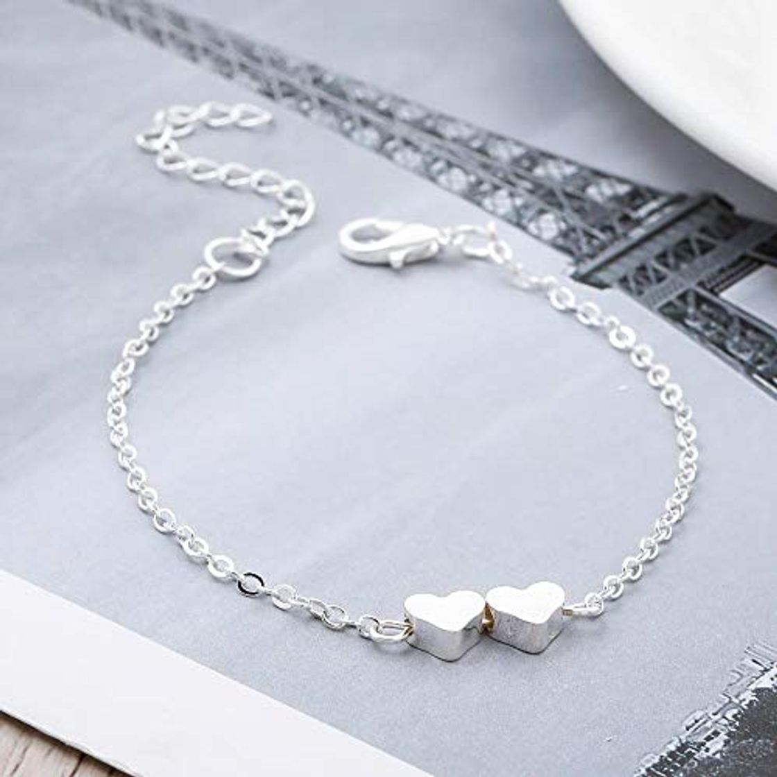Social Jovono - Pulsera simple con colgante de doble amor para mujeres y