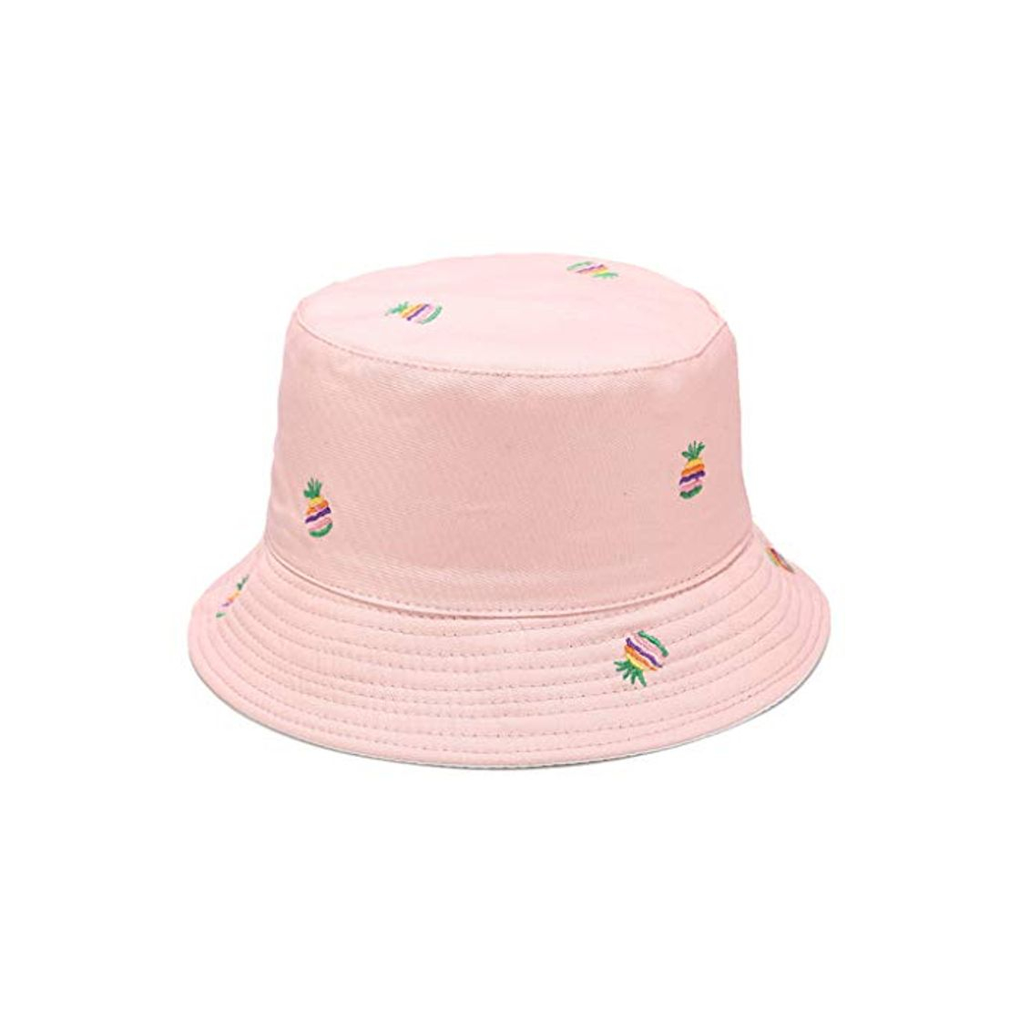 Fashion Congchuaty Sombrero de cubo tropical con bordado de piña arcoíris reversible para mujer rosa