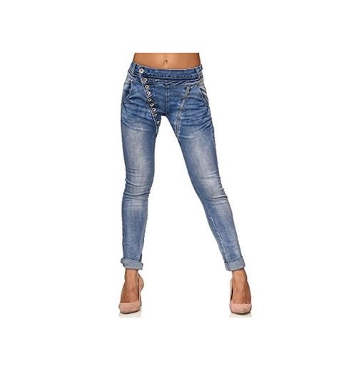 Elara Jeans para Mujer Boyfriend Baggy Botones Chunkyrayan Azul C613M Blue 40/L