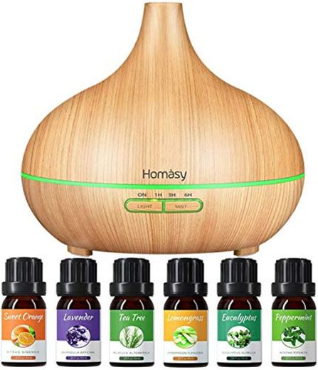 Homasy 500ml Difusor de Aromas con 6 Botellas de Humidificadore Aceite Esencial