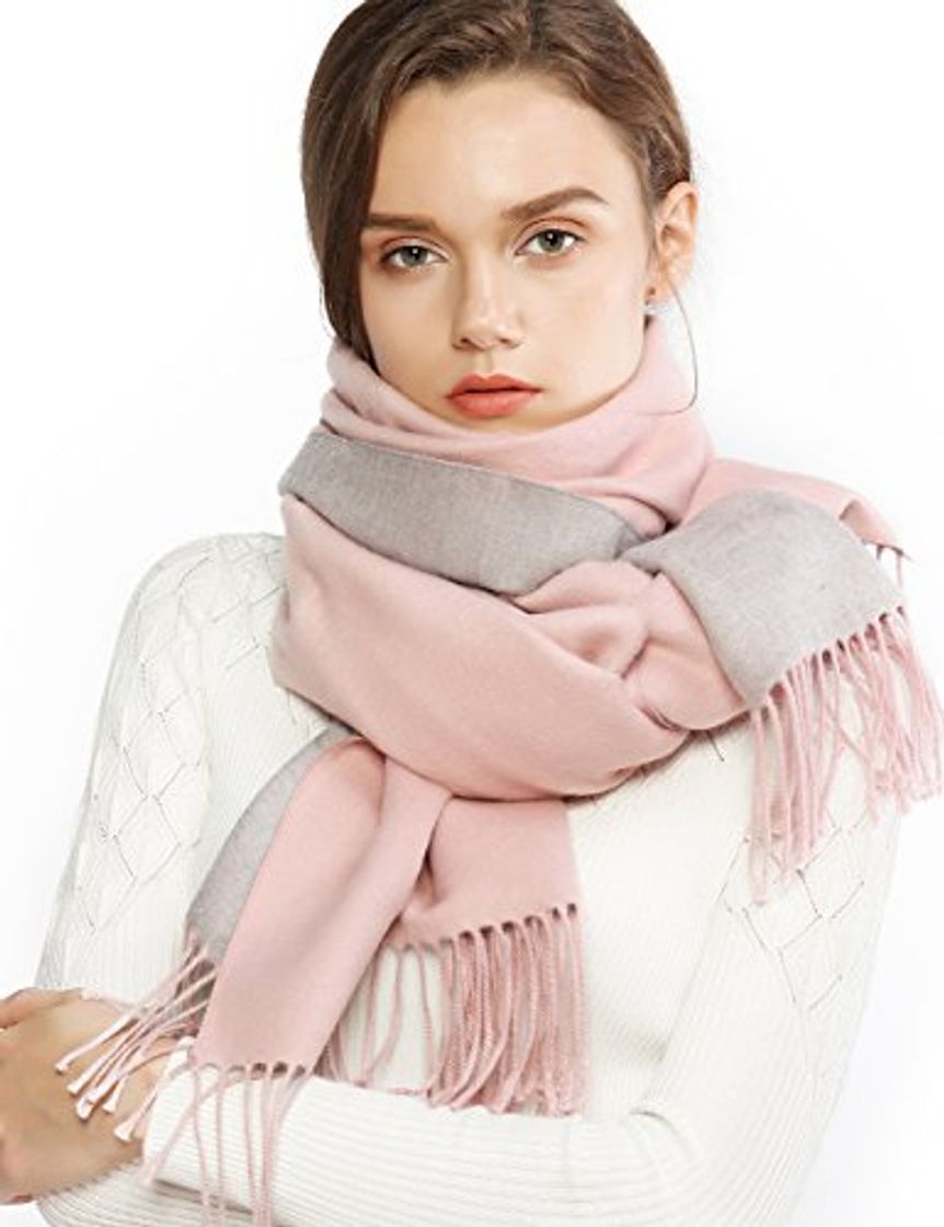 Fashion RIIQIICHY Cachemira Invierno Reversible Bufanda Pashmina Chal Mantón para Mujeres Más Grueso Cálida Grande Larga Rosa y Gris