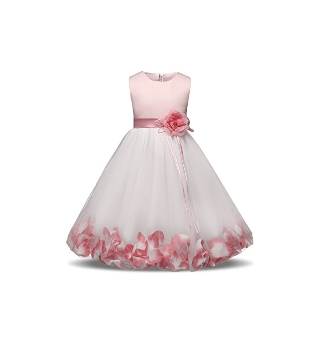 Moda NNJXD Girl Flower Petal Bowknot Bautizo Vestido de Fiesta de la Dama