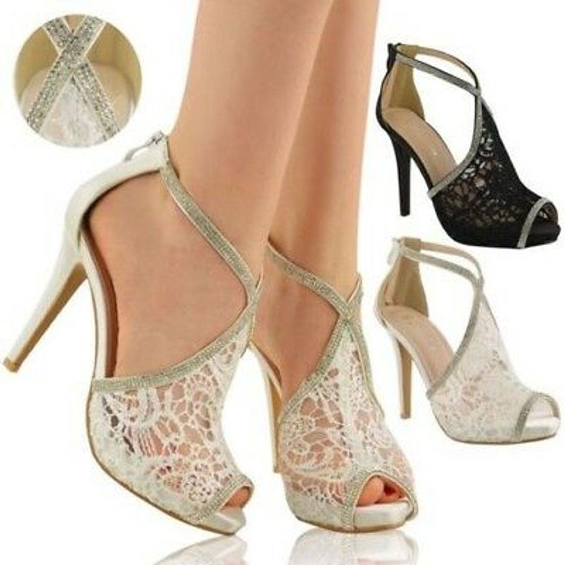 Social Mujeres tacón Alto Plataforma Fiesta Noche Boda Zapatos de Punta Abierta Sandalias de Tiras Cruzado número 7 40