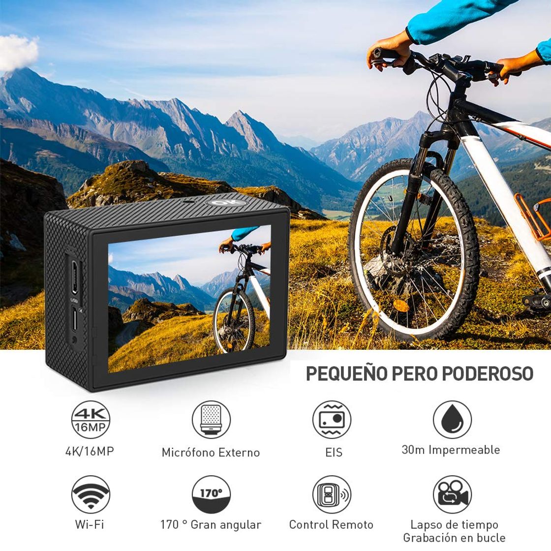 Electrónica Crosstour Cámara Deportiva 4K 16MP WiFi Cámara Acción Acuática Agua de 40M