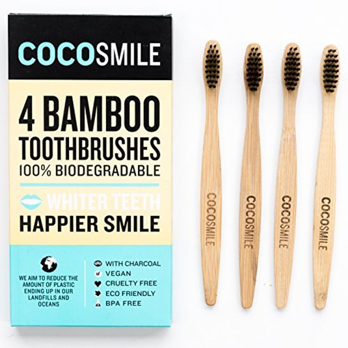 Social Cocosmile 100% Biodegradabile Spazzolino da denti Grande di bambù di legno per