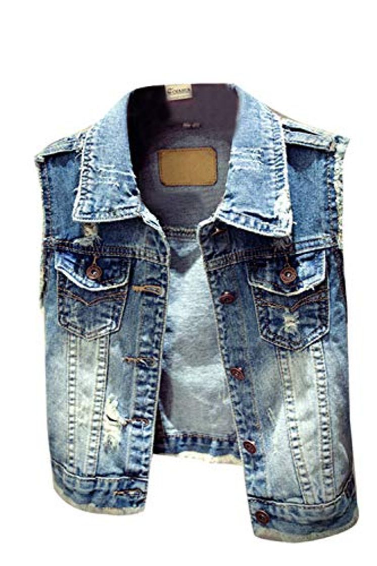 Social Las Mujeres Verano Casual Chaqueta De Mezclilla Sin Mangas Chalecos Botones Blue 3XL