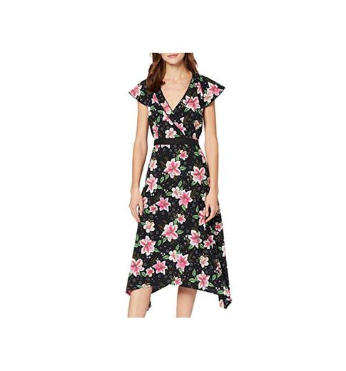 Marca Amazon - find. Mujer Vestido Midi Cruzado de Flores, Multicolor