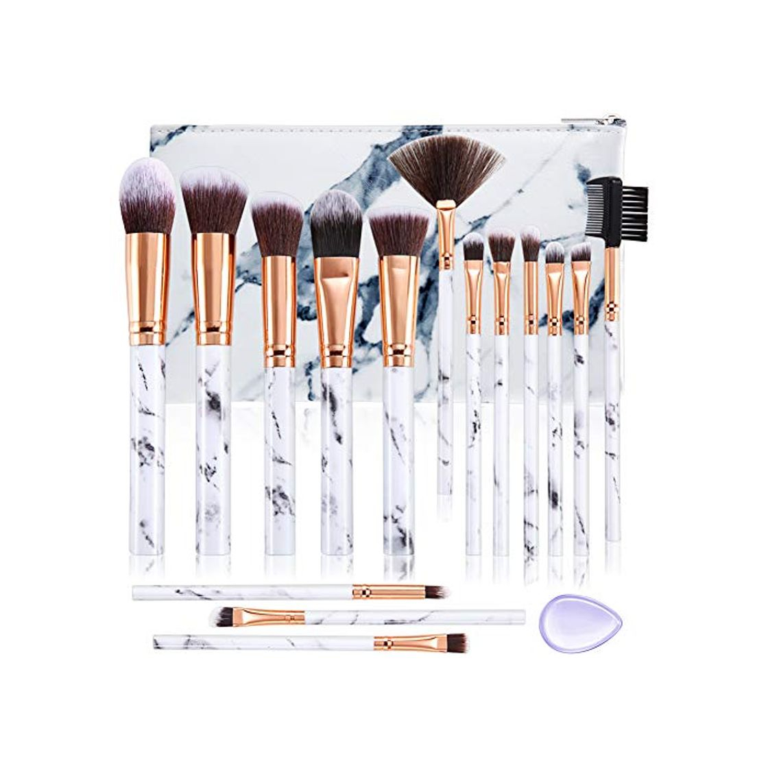 Social Set de brochas de maquillaje DUAIU 15Pcs Brochas Maquillaje Profesional Premium Sintético Pinceles Sombra de ojos Corrector Crema para cejas En polvo Mezcla con bolsa de cosméticos de mármol