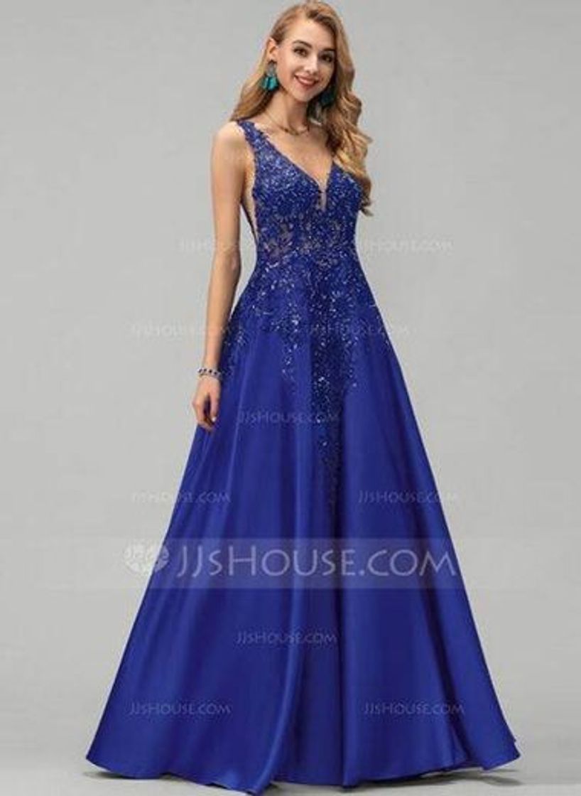 Social 💜Corte A Escote en V Hasta el suelo Satén. 