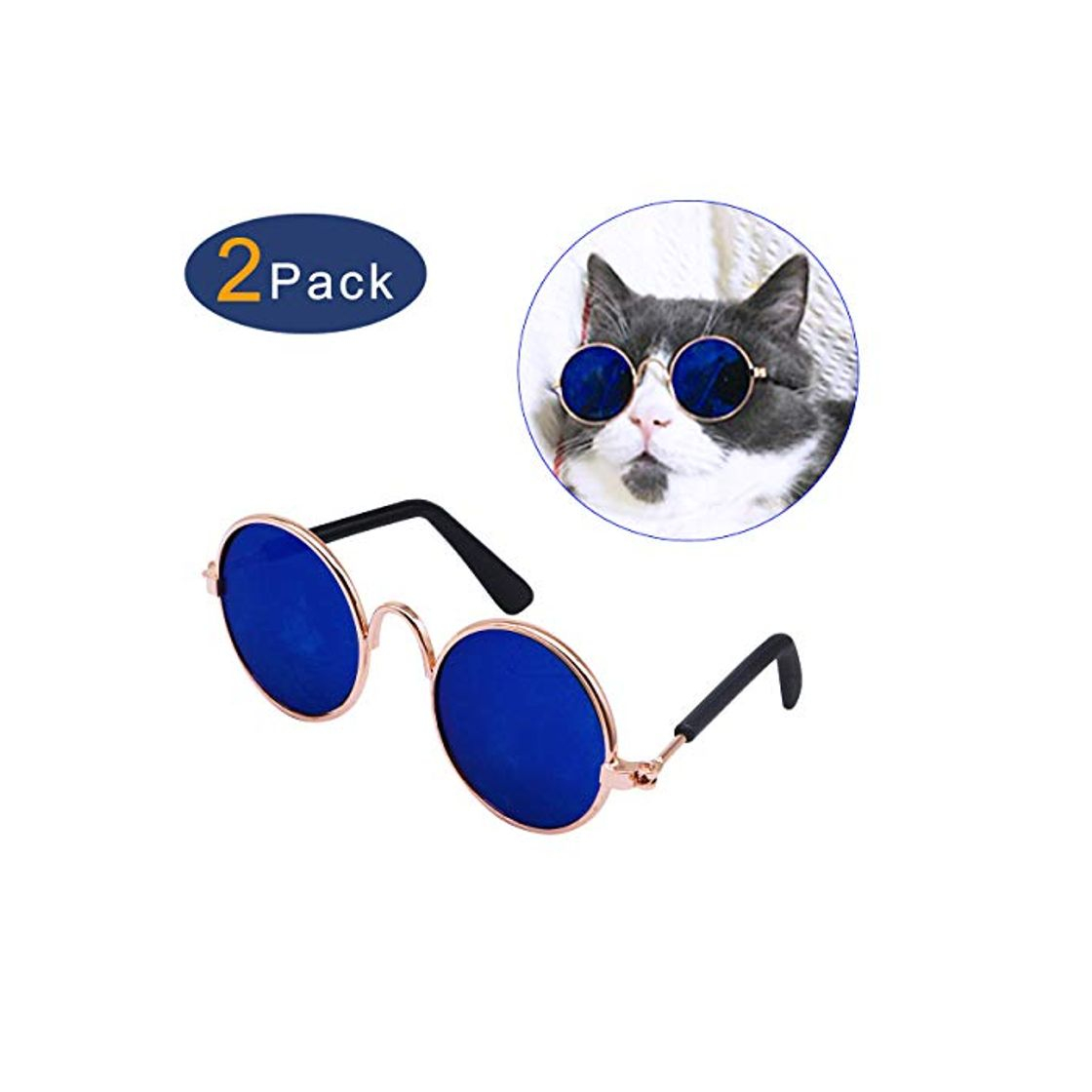 Product YAODHAOD Pet Dog Cat Gafas de Sol, Classic Retro Round Metal Prince