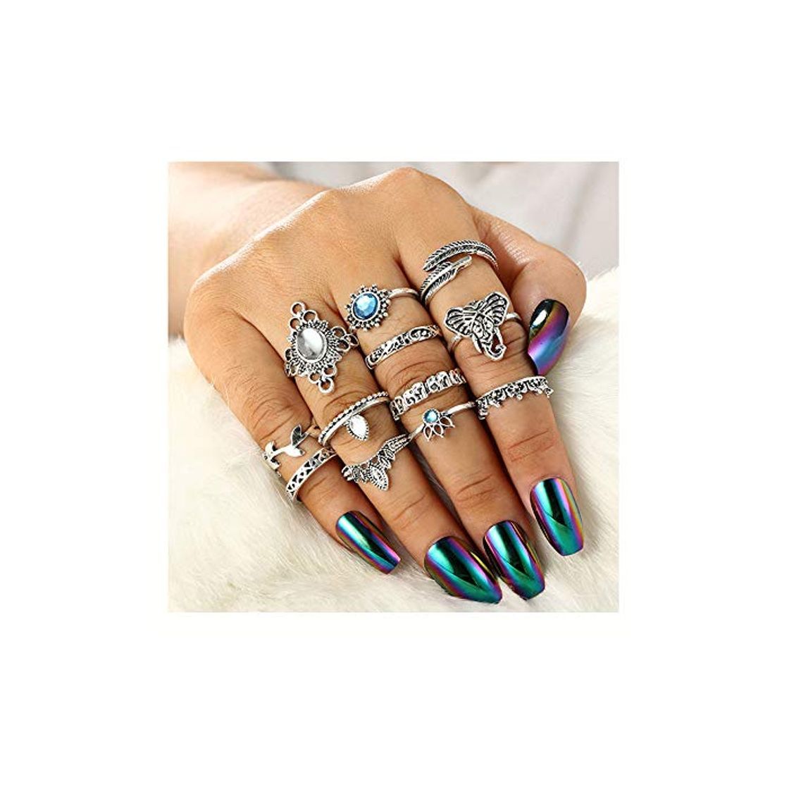 Social nobrand 21 Piezas Anillo de Piedras Preciosas de Estilo Bohemio