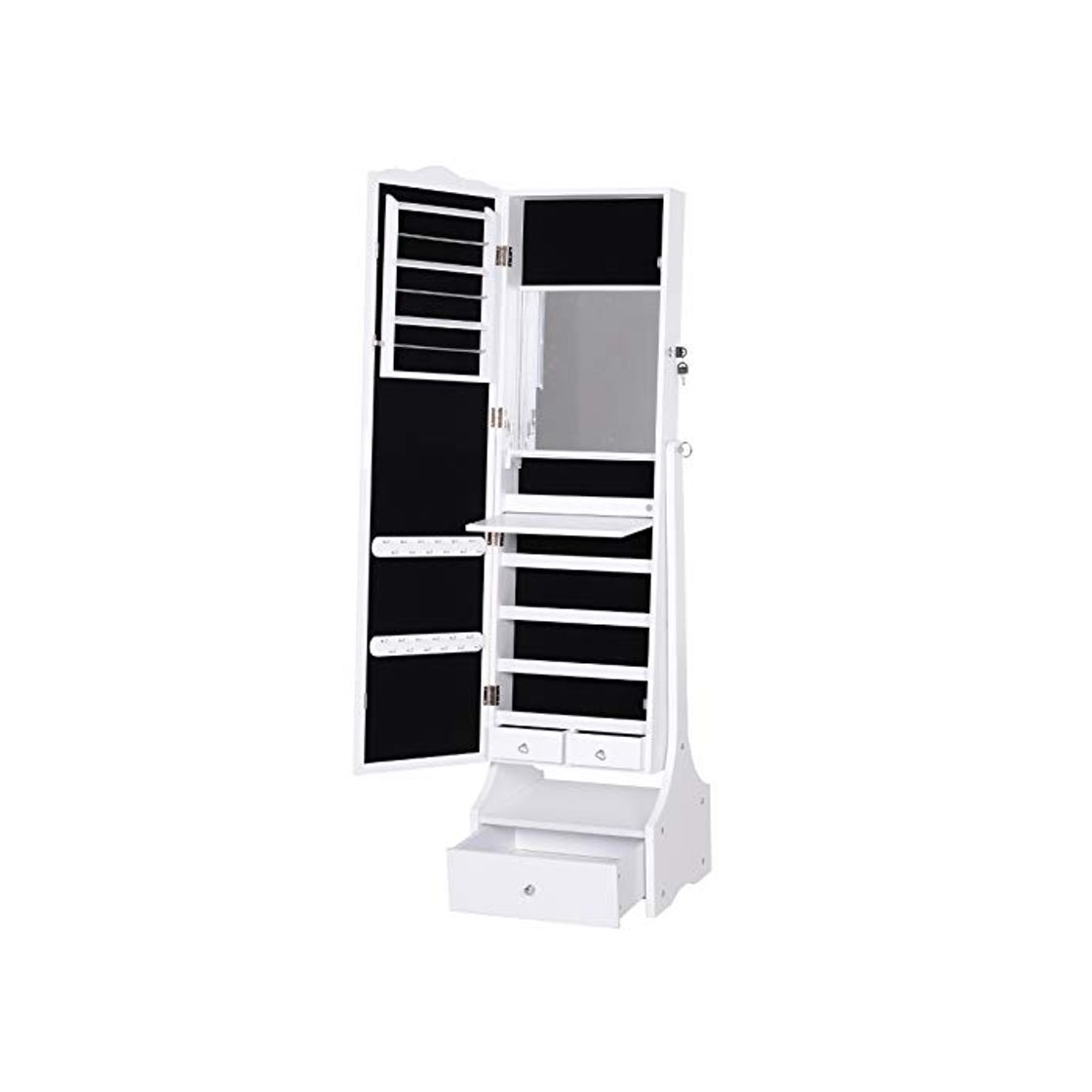 Social HOMCOM Espejo Joyero de Pie Armario de Joyería con Luces LED Cerradura Cajones Espejo y Mesa Interior Abatible para Comésticos 45x36x150cm