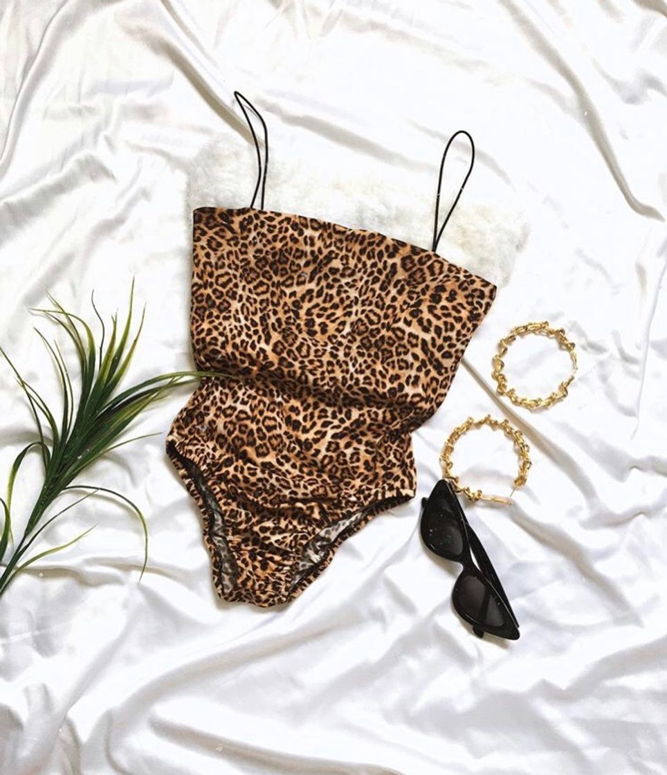 Moda Body decote reto alcinha de estampa de onça 🐆