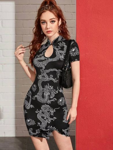 Vestido preto estampado