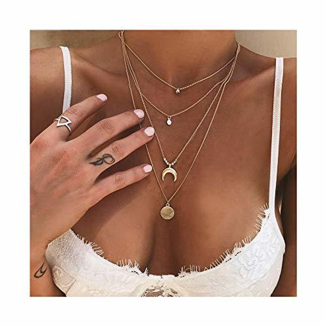 Social Kercisbeauty - Collar estilo boho de lentejuelas brillantes con colgante de luna.
