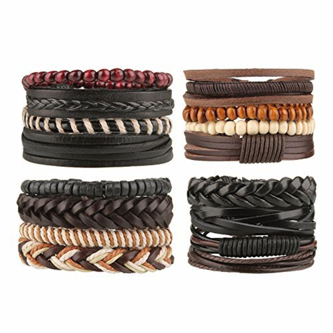 Social Beauty7 16 Pcs Pulseras Étnico Retro de Cuero Trenzadas Pulseras de Cuentas