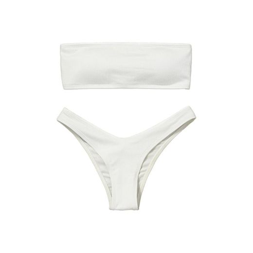 CharMma ZAFU Trajes de Baño Bikini Bandeau con Relleno azada en la Espalda Color iso Talle Alto para Mujer L Blanco
