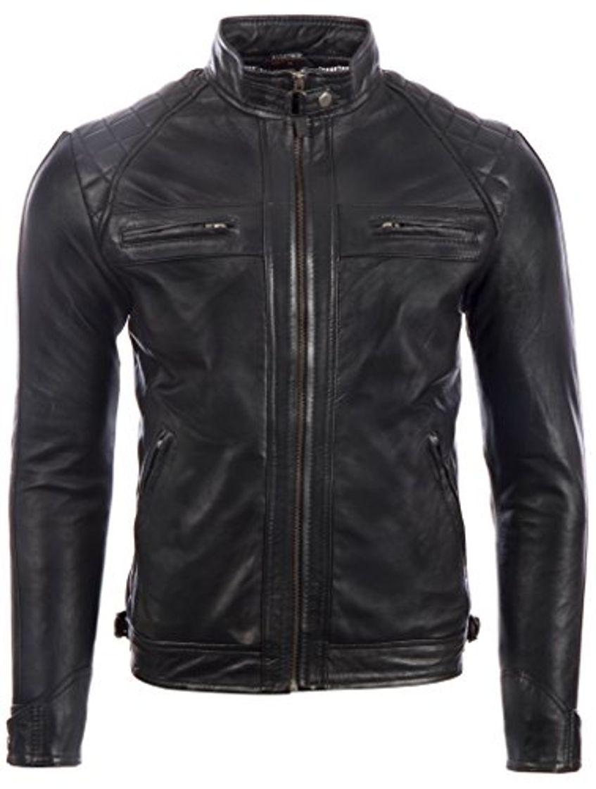 Social Aviatrix Chaqueta Biker De Cuero Autentica para Hombre con Diseno De Hombros