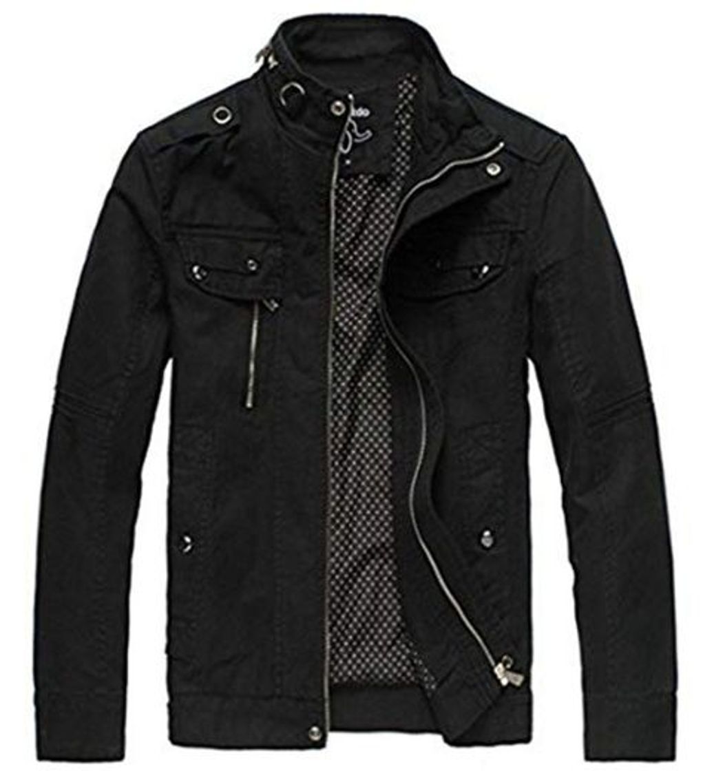 Social Wantdo Chaqueta de Cuero Aviador para Hombre Negro XX