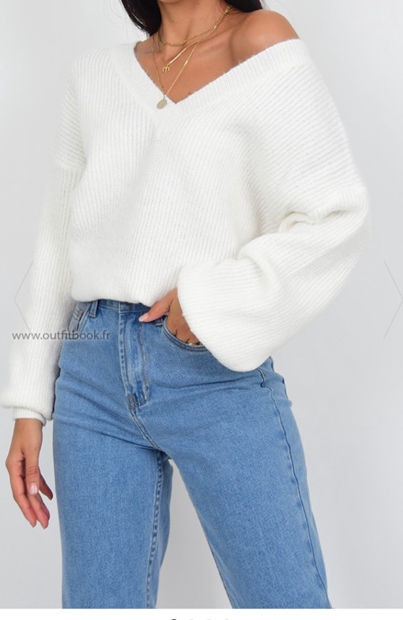 Fashion White knitted V-neck jumper