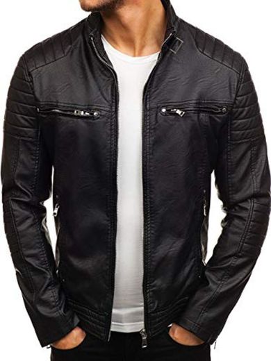 BOLF Hombre Chaqueta De Cuero Ecológico Cierre De Cremallera Estilo Casual FEIFA Fashion 9103 Negro L [4D4]